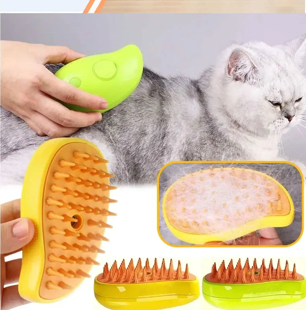 pet steam grooming brush for cats, electric massage sprayer grooming tool for shedding and detangling fur