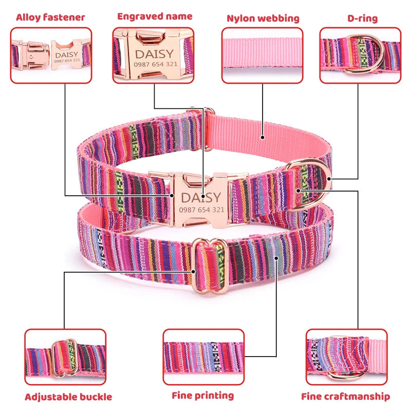 Pet Dog Collar Nylon Personalized Necklace Dog Supplies Free Engraving Name for Small Medium Large Dogs Adjustable Dog Collars