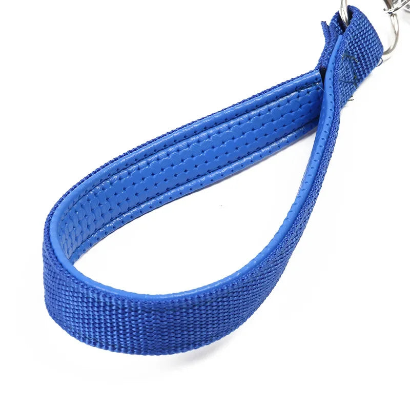 Blue durable dog leash for large dogs, padded PU leather and nylon short leash for walking, chew proof and sturdy