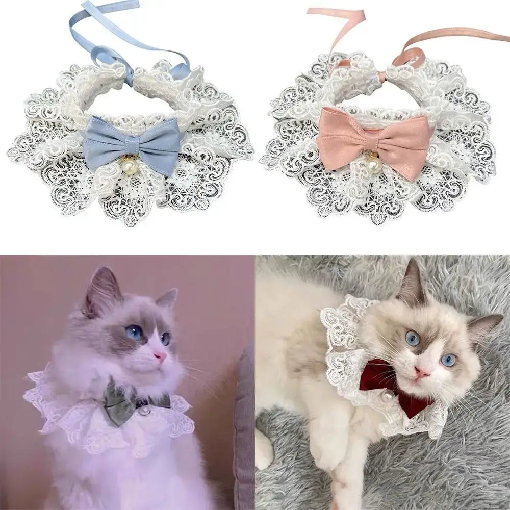 Pet Scarf Accessories Cat Necklace Dog saliva towel Dog Neckerchief Pearl Collar Lace Bowknot Puppy String Bib