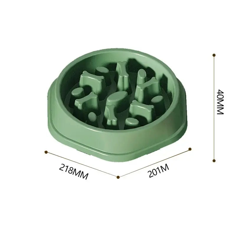 Green anti-choking slow feeder bowl for dogs and cats, round thickened non-slip maze design, 218x201x40mm