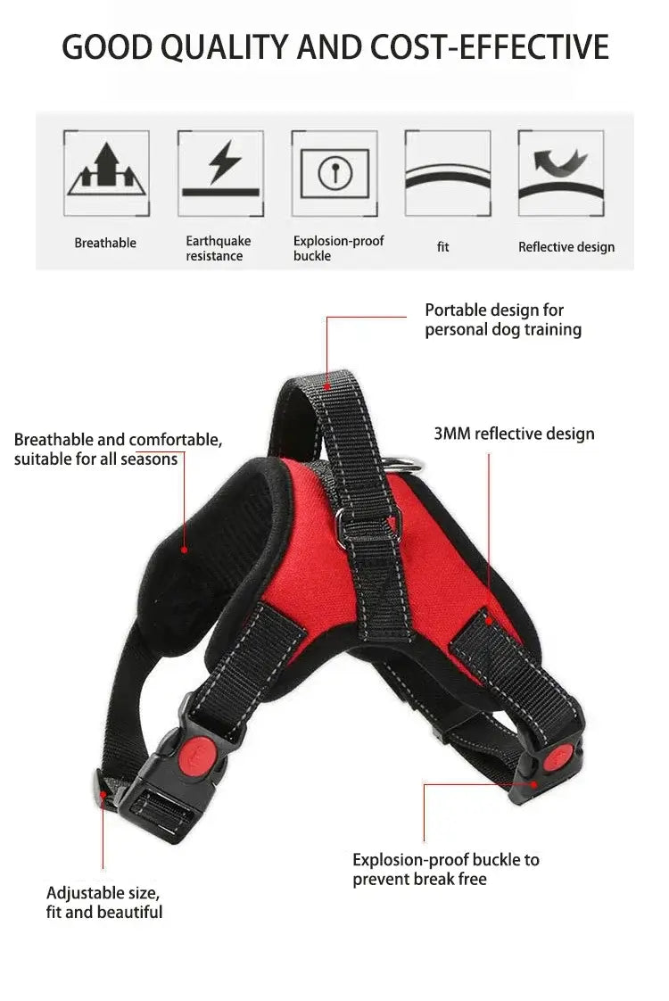 quick release dog harness vest breathable reflective adjustable nylon pet harness for puppies and outdoor training
