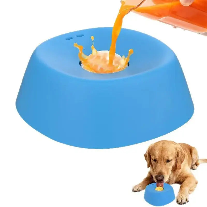 Blue slow feeder dog lick bowl for bone broth, yogurt, and liquid treats with anti-slip base for dogs