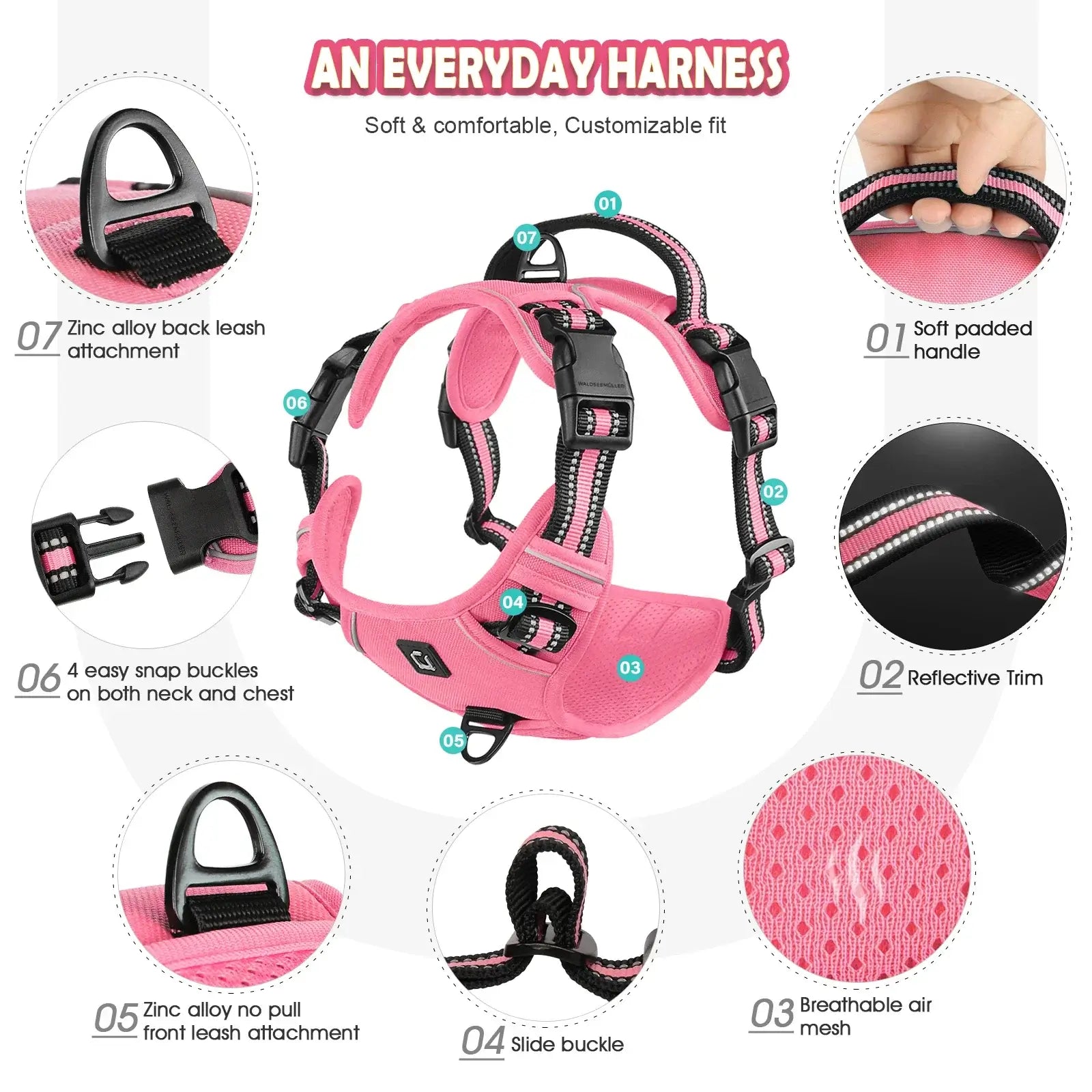 escape proof no pull dog harness and leash combo pink reflective vest harness with leash attachment and soft padded adjustable fit