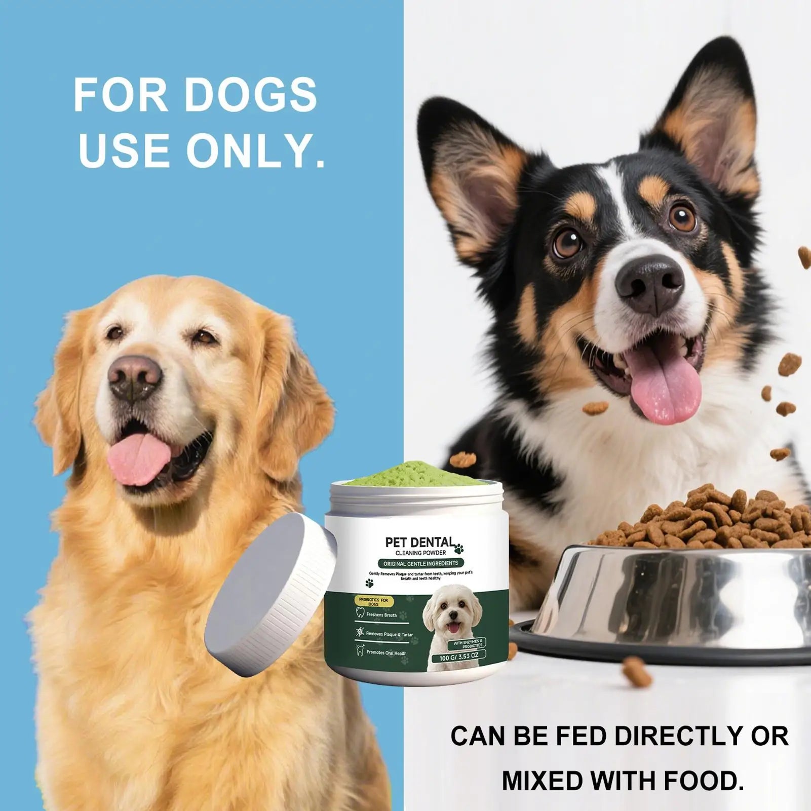 dog teeth cleaning powder for dogs, can be fed directly or mixed with food, supports cleaner teeth and fresher breath