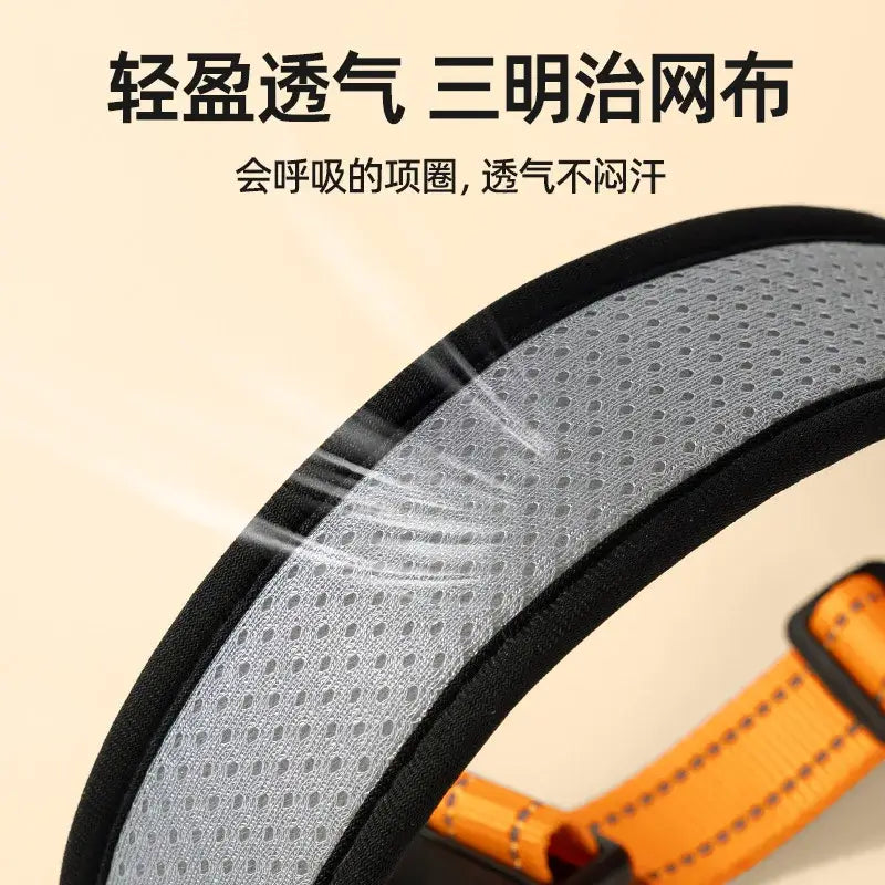 Breathable dog collar with 3D mesh padding and soft neck support for comfortable puppy walking