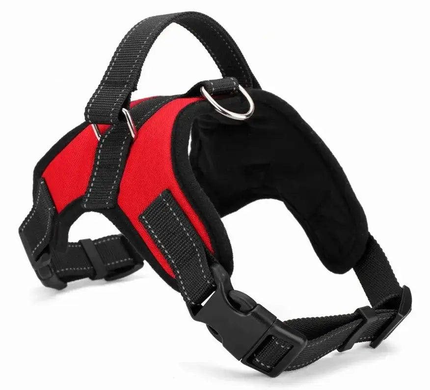 Red quick release dog harness vest, breathable nylon adjustable pet puppy harness with reflective details for outdoor use