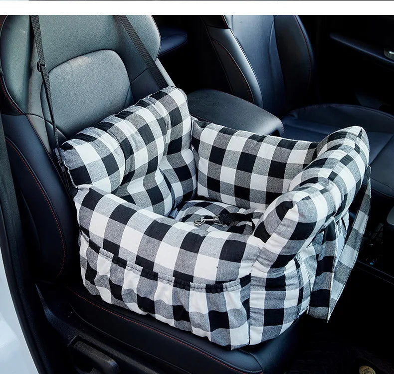 dog car seat with safety belt black and white checkered non-slip pet car bed for small dogs with secure straps
