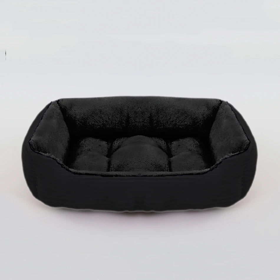 calming dog bed black plush square pet sofa bed for small and medium dogs, cozy winter waterproof kennel
