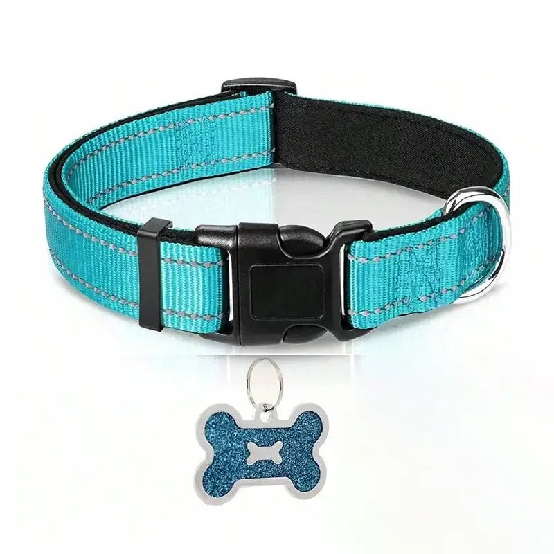 Dog Collar Nylon Soft Padded Adjustable Breathable Durable Comfortable Reflective Pet Collar for Small Medium Large Dog Bone Tag