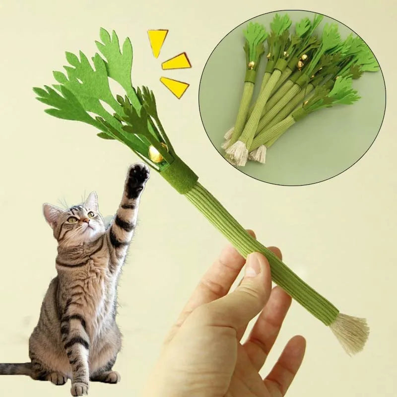 silver vine cat chew toy for kittens, bite-resistant felt celery stick for teeth cleaning and interactive play