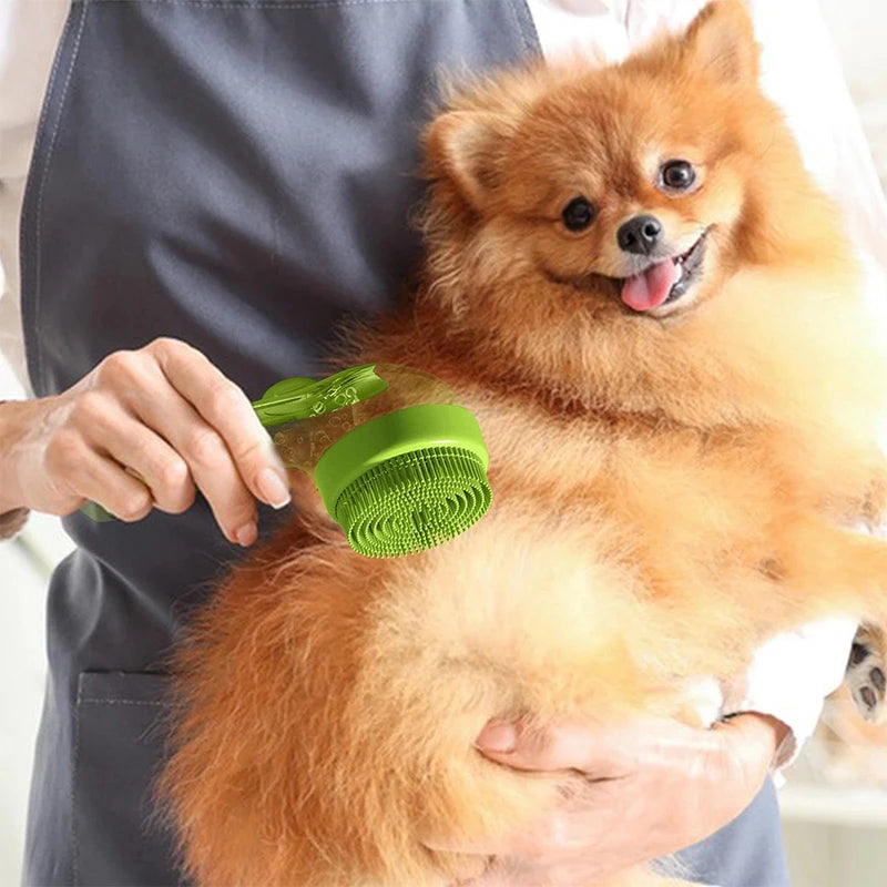 Pet Bathing Brush Long Handle Soft Silicone Shower Clean Tools Grooming Scrubber with Shampoo Dispenser Bath Brush for Dog & Cat