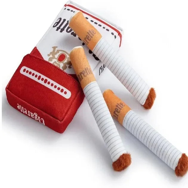 plush cigarette dog toy funny interactive chew toy for dogs with cigarette case pet gift