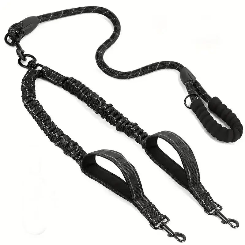 Reflective Double Dog Leash with Two Extra Traffic Handles: 360 Swivel No Tangle Dual Dog Walking Leash, Comfortable Shock Absor.