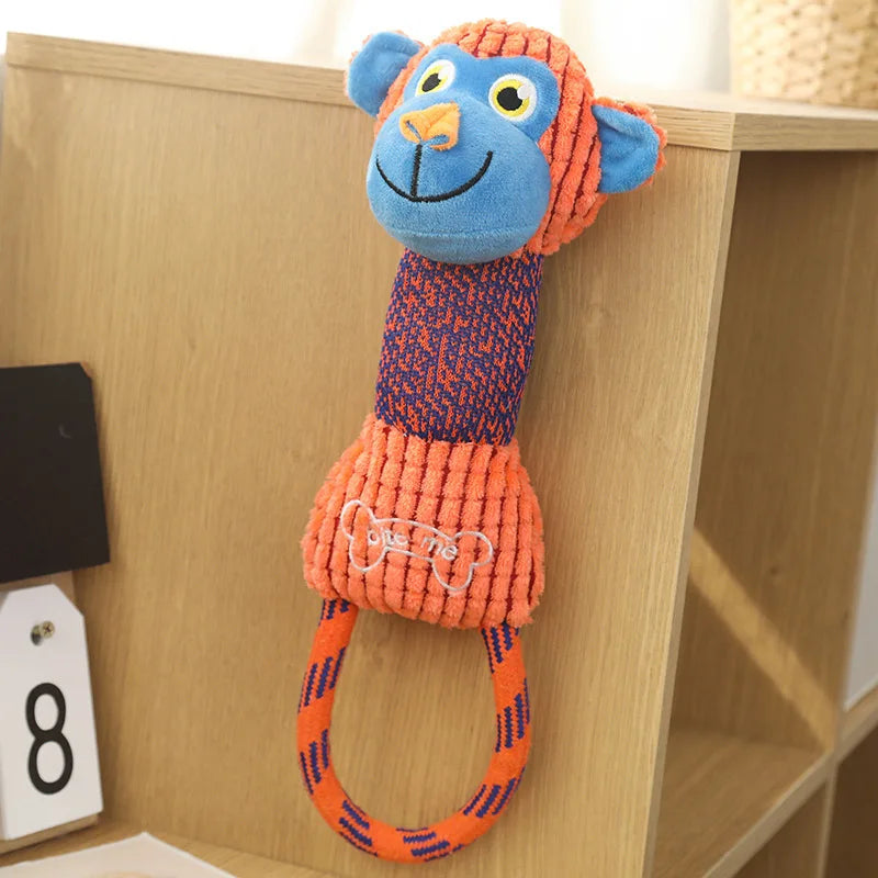 squeaky corduroy dog toys plush animal shape bite resistant toy for small and large dogs, orange and blue