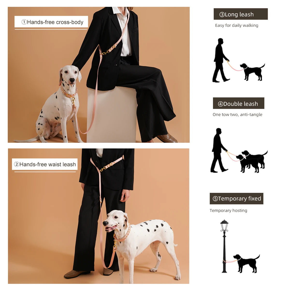 Hands free dog leash for medium and large dogs, durable multifunctional rope leash in colorful handmade design