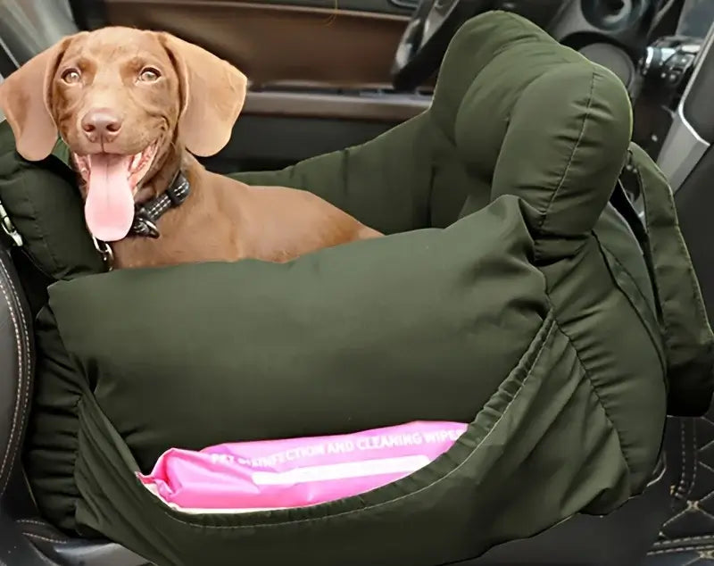 Dog Car Seat with Safety Belt - Non-Slip Pet Car Bed for Small Dogs, Washable Travel Carrier with Secure Straps for Safe Car.