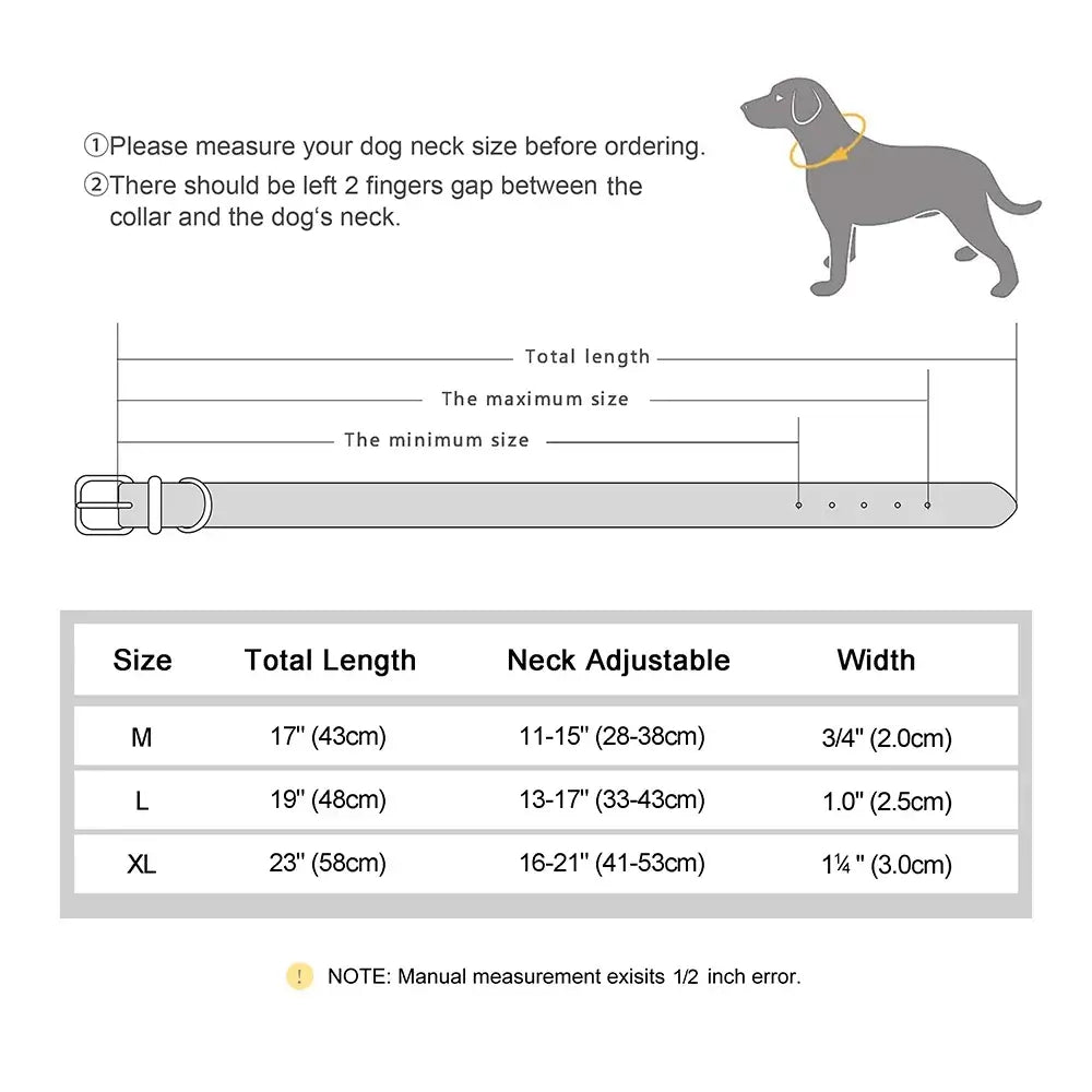 Dog Collar High Quality PU Leather Pet Collars Anti-lost Tag Collar Adjustable for Small Medium Dogs Chihuahua Pug Accessories size chart
