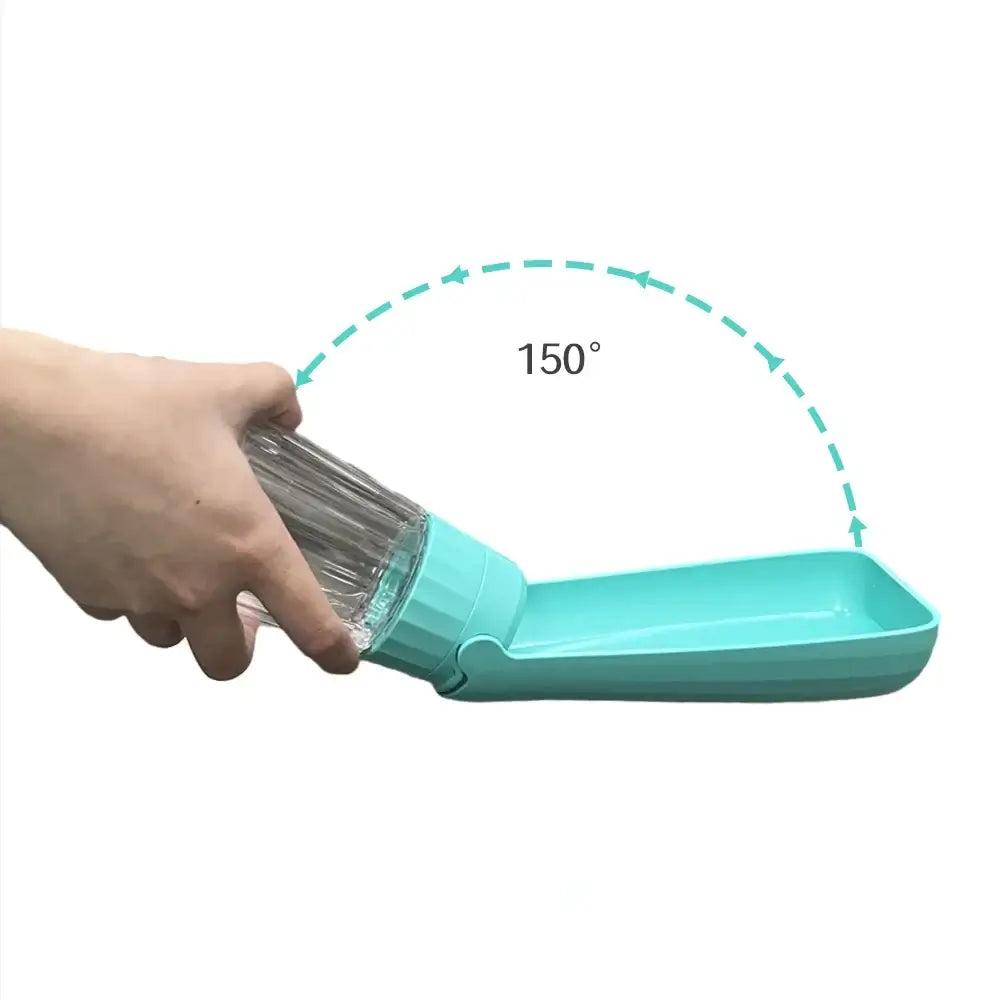 portable dog water bottle dispenser with 150-degree foldable bowl, turquoise portable pet water bottle for hiking