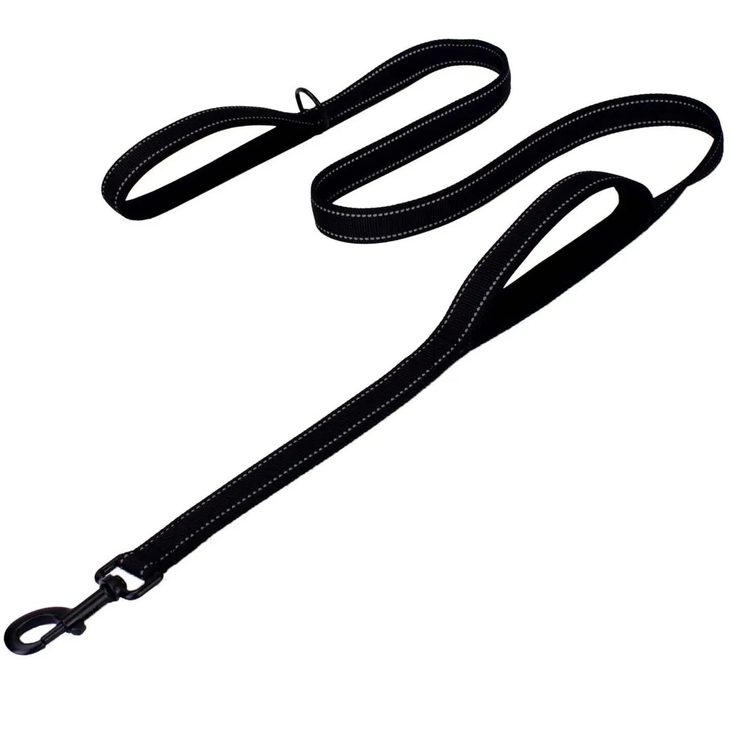 heavy duty double handle dog leash for greater control and safety, black training lead with durable clip