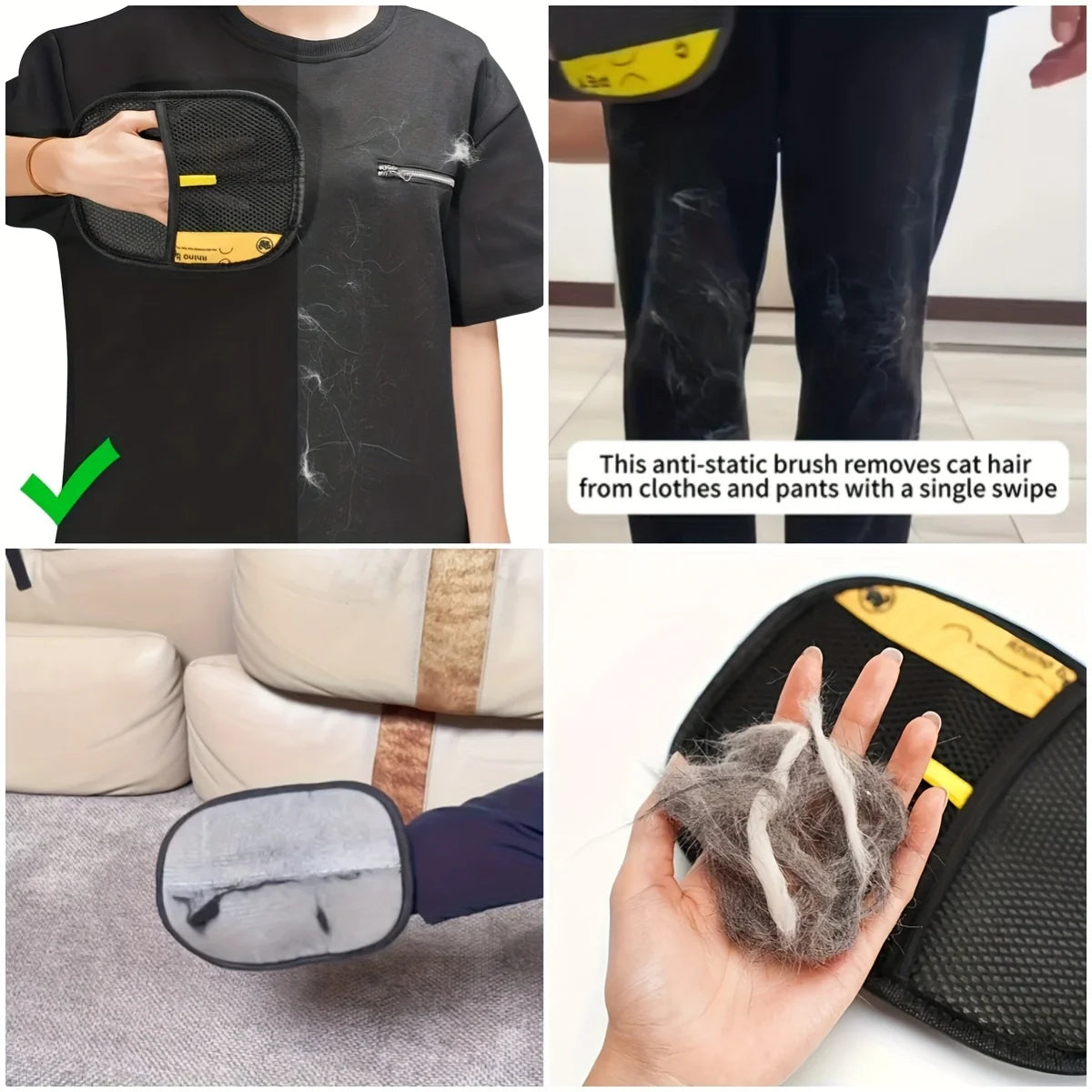pet hair removal gloves for removing cat and dog hair from clothes, pants, sofa, carpet, and home surfaces