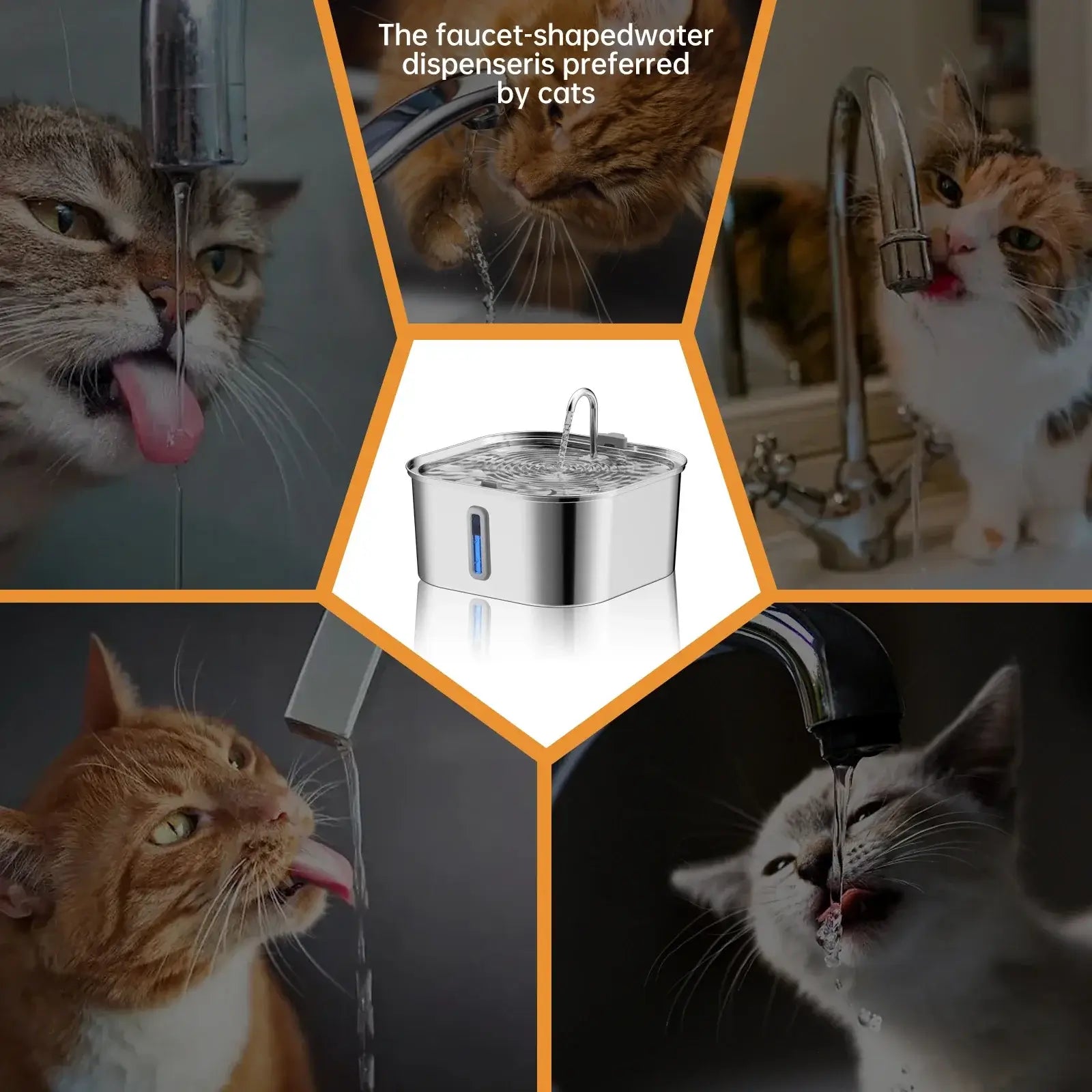 stainless steel dog water fountain for indoor pets with filter and quiet automatic dispensing system