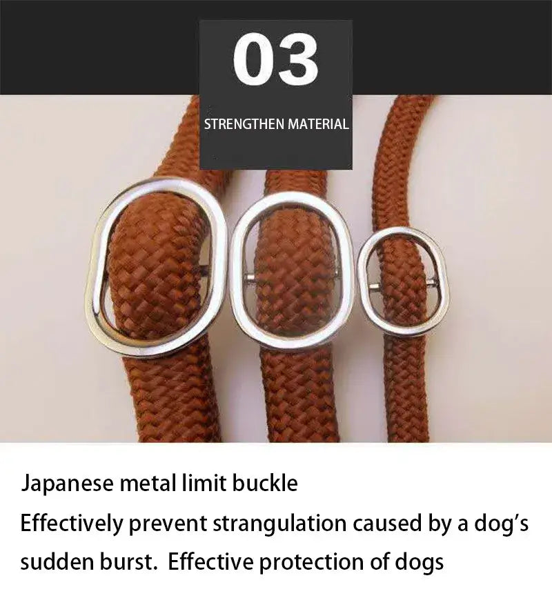 Japanese metal limit buckle for dog leash, preventing strangulation and ensuring effective protection of dogs.