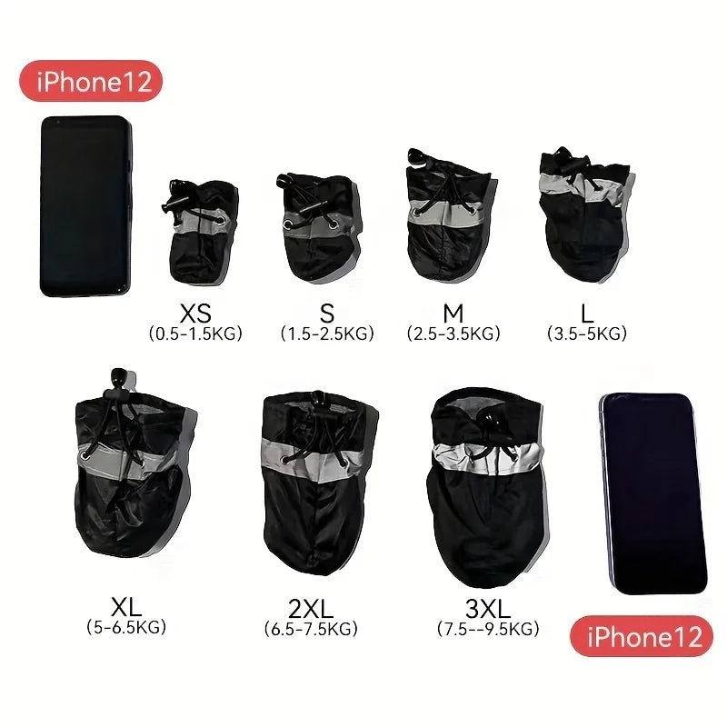 water-resistant dog shoes for small dogs, 4pcs black rain boots with size guide for XS to 3XL