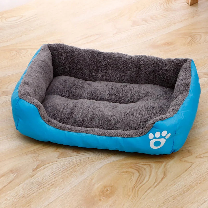 Blue plush dog bed with gray coral fleece, non-slip bite-resistant sleeping mat for large, medium and small dogs
