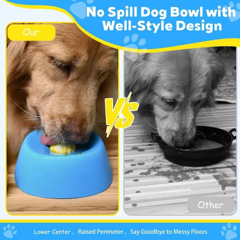 Slow feeder dog bowl with no-spill well-style design, anti-choking pet bowl for mess-free feeding