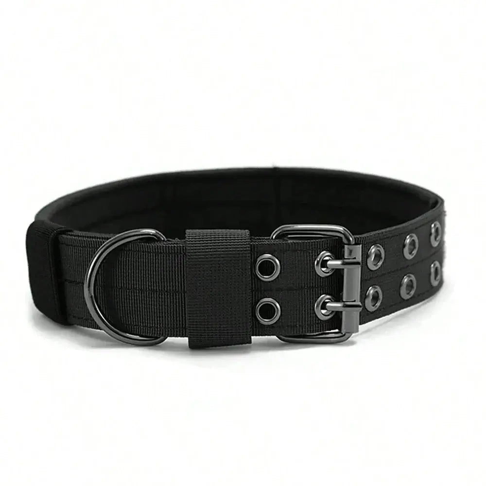 Adjustable Military Dog Collar Metal D-Ring and Buckle Working Dog Collar, Five-Level Adjustment for Medium and Large Dogs