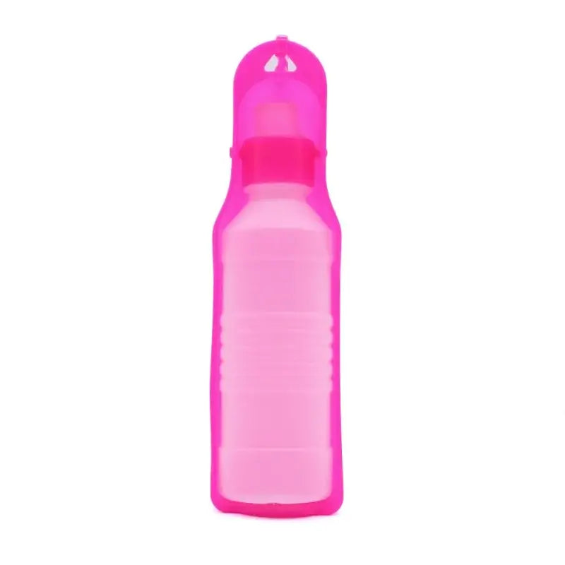 Pink portable dog water bottle for walking pets, plastic travel drinking cup for dogs and cats