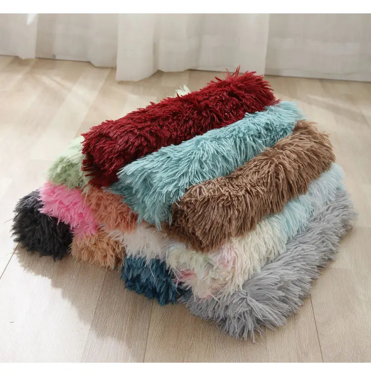washable plush dog blanket mat soft long faux fur pet sleeping bed mat for dogs and cats, warm winter kennel cover