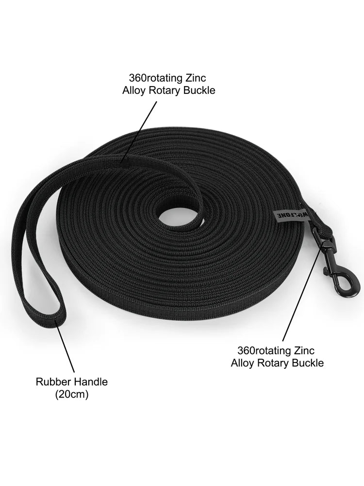 adjustable dog training leash with 360° zinc alloy rotary buckle, rubber handle, and durable long leash for training dogs