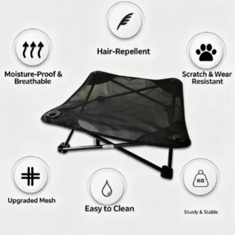 waterproof raised mesh dog bed for cooling, breathable support, easy cleaning, and outdoor use