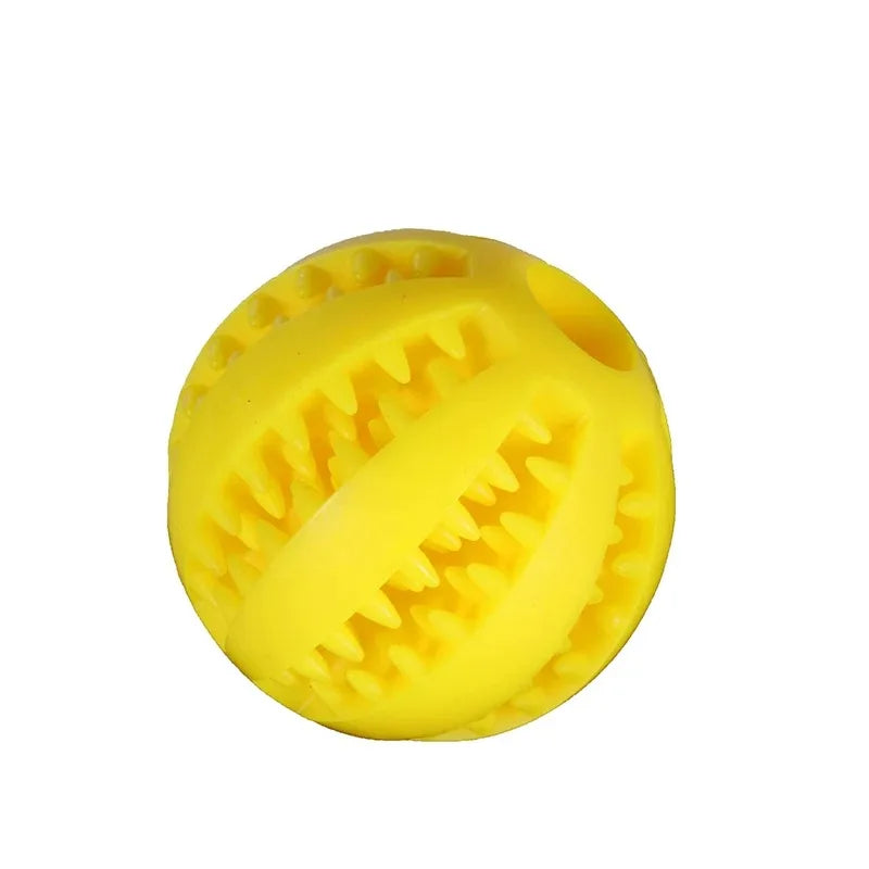 natural rubber dog chew toy yellow 5cm extra-tough interactive ball for teeth cleaning and dental plaque reduction