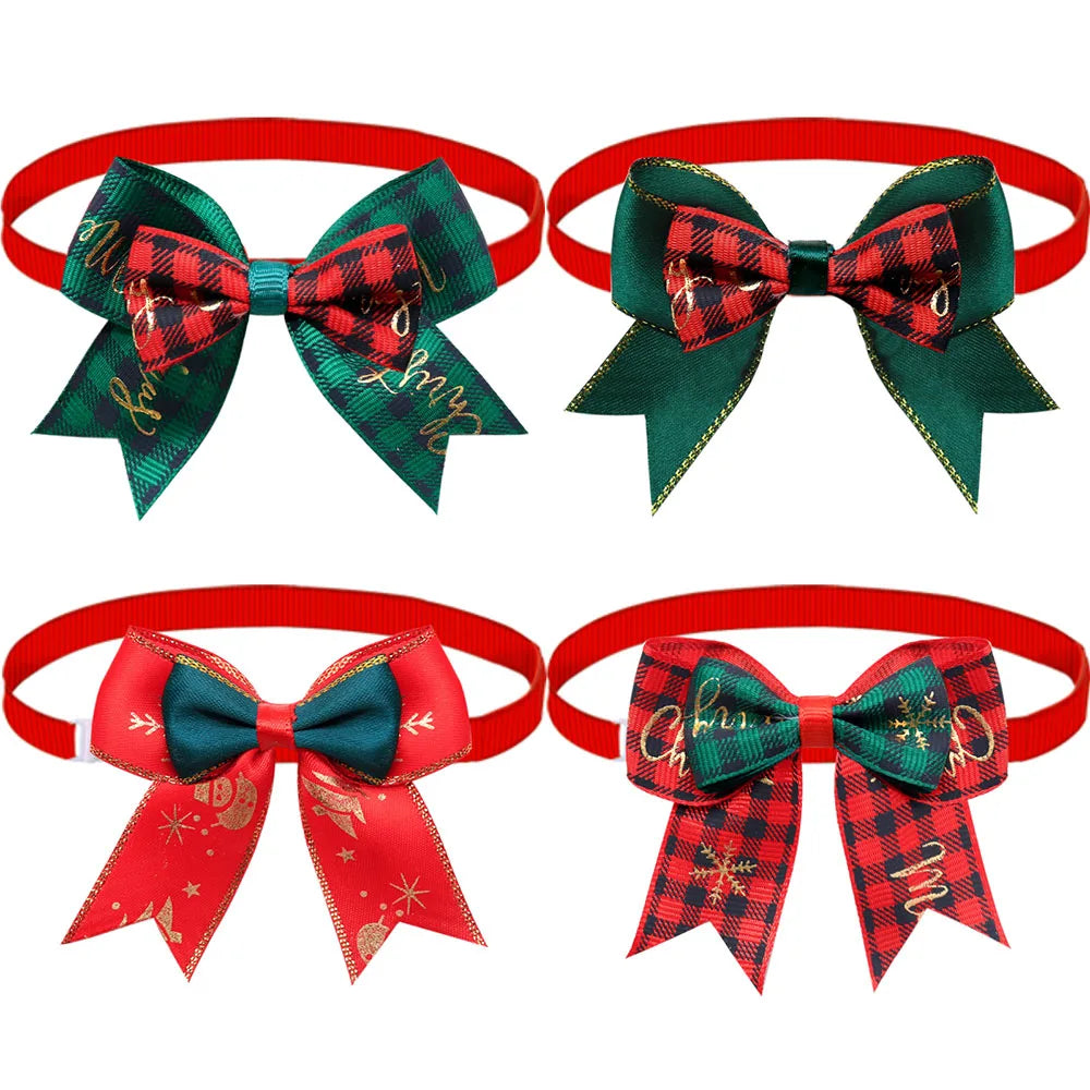 10PCS Christmas Plaid Adjustable Dog Collars Bows Winter Pet Dog Bowties Party Classical Dog Bow Ties Pet Supplies For Dogs