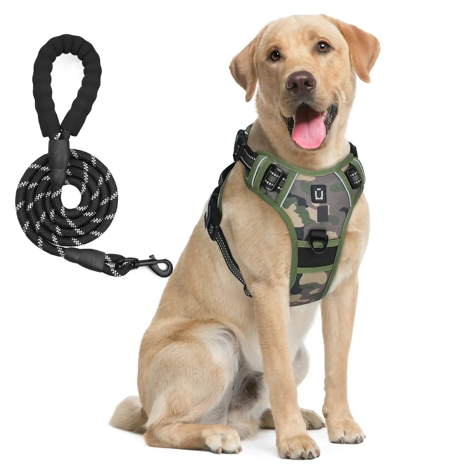 escape proof no pull dog harness and leash combo army green reflective padded vest with 5 feet leash for adult dogs