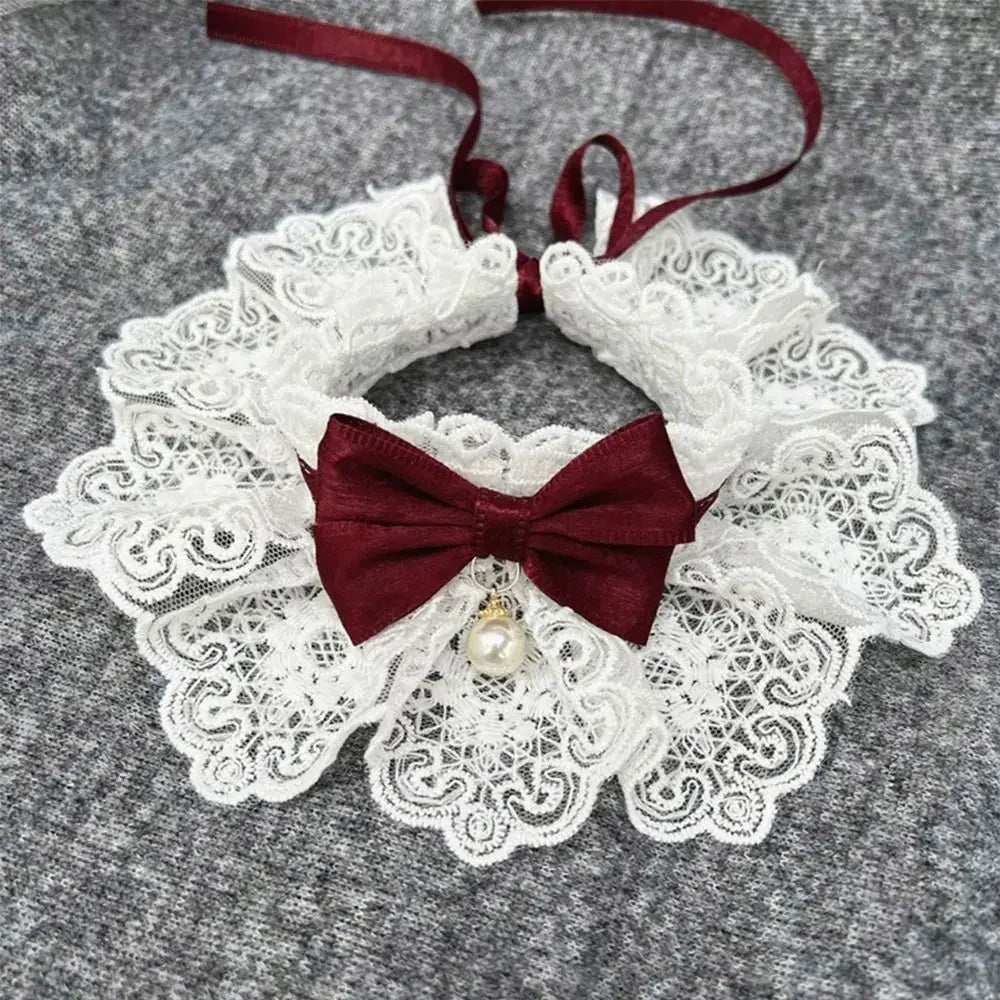 Pet Scarf Accessories Cat Necklace Dog saliva towel Dog Neckerchief Pearl Collar Lace Bowknot Puppy String Bib