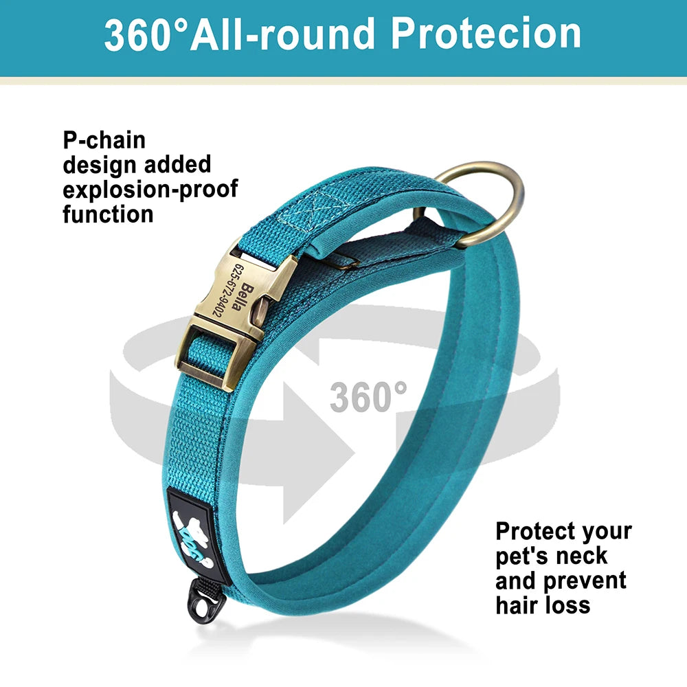 personalized nylon dog collar with 360° protection, adjustable anti-lost fit, free engraving for small medium large dogs
