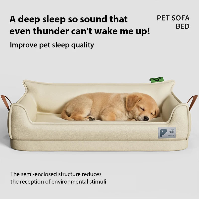 orthopedic leather dog bed sofa, waterproof pet sofa bed with non-slip bottom and detachable washable rectangle design