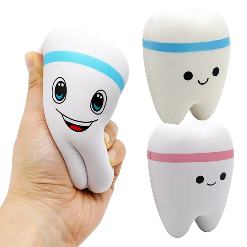 teeth shape squishy toy cute cartoon dental stress reliever for kids, blue and pink slow rising toy