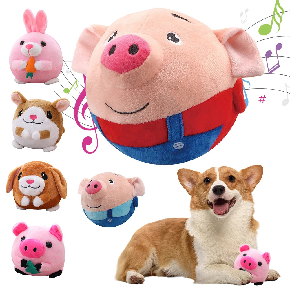 interactive squeaky dog toy plush bouncing pig ball for small and medium dogs, bite resistant, self-moving
