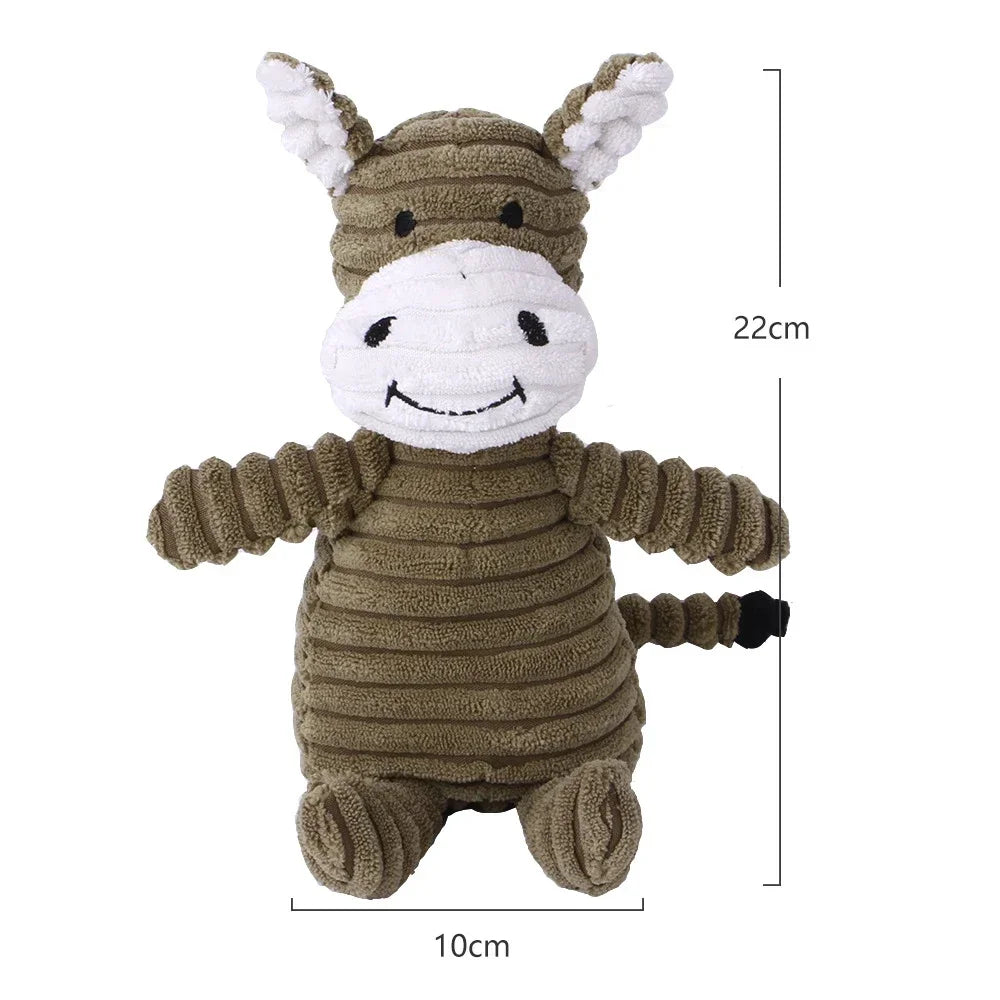 Plush squeaky dog toy donkey-shaped corduroy chew toy for small and large dogs, 22cm
