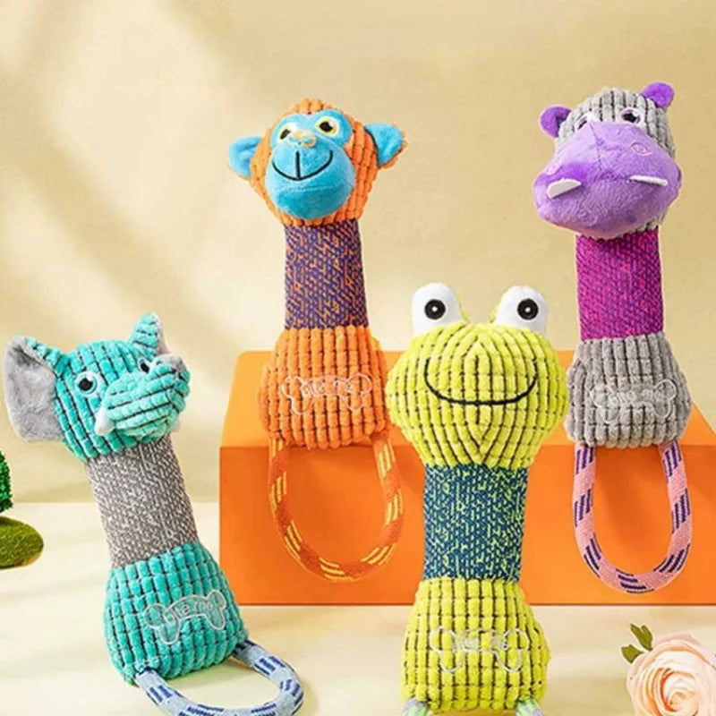 squeaky corduroy dog toys for small and large dogs, bite resistant plush animal shapes
