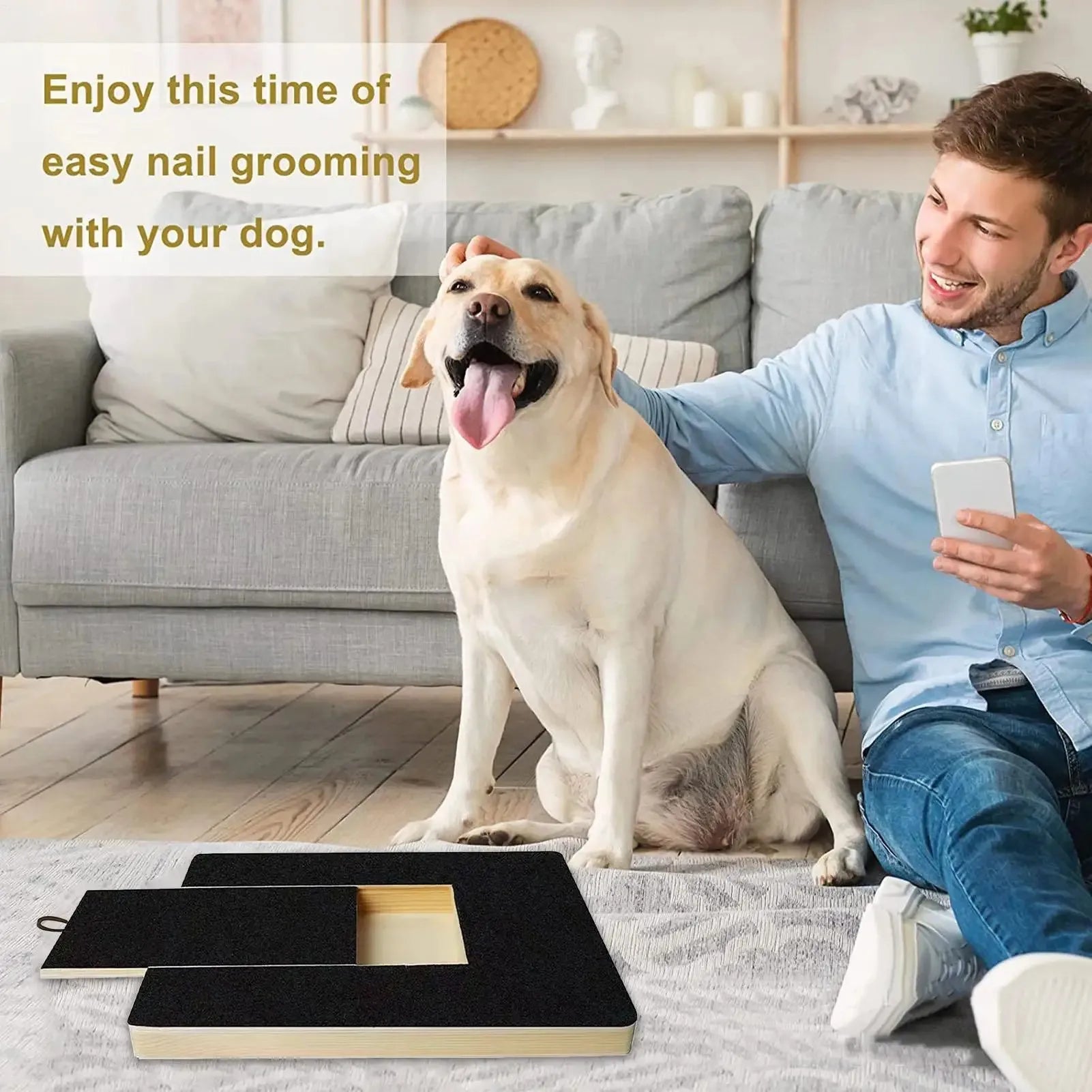 dog nail scratch pad for easy at-home nail grooming with your dog and pull-out wooden nail trimming board
