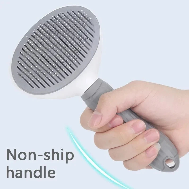 self cleaning pet hair remover brush for dogs and cats with non-slip handle, easy grooming and dematting tool