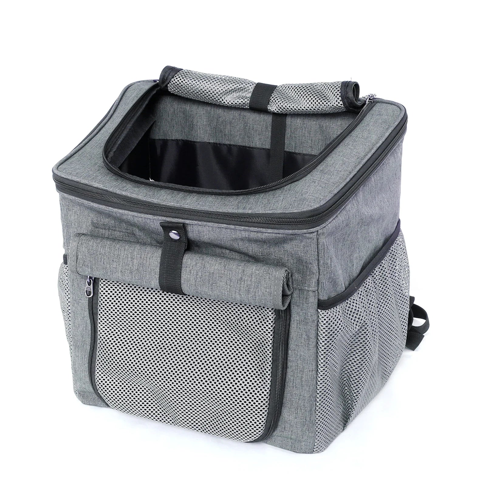 Grey dog bike basket carrier backpack expandable Oxford cloth pet bag for small dogs and cats