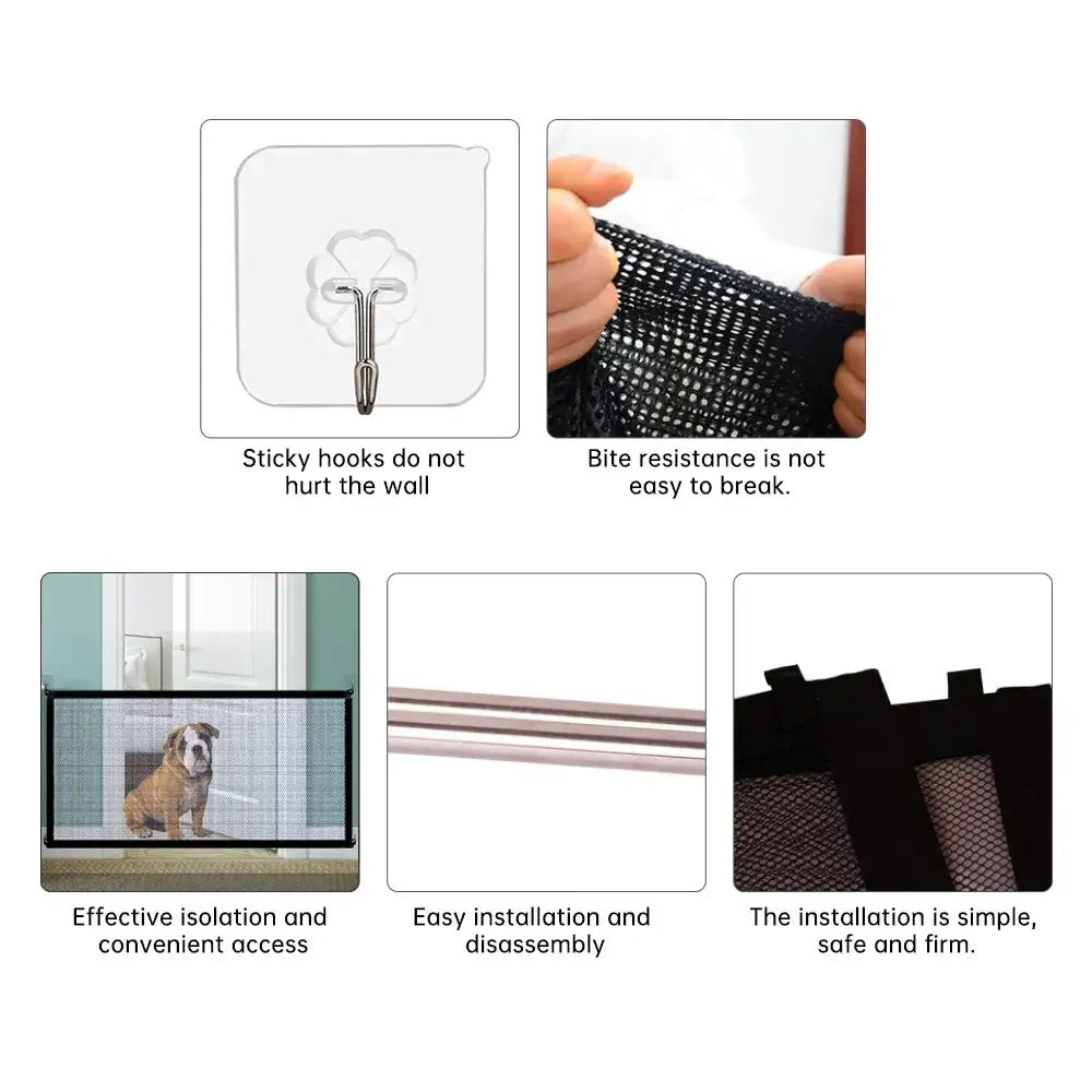 Pet Dog Barrier Fences Pet Isolated Network Folding Breathable Nylon Mesh Pet Isolated Network Stairs Gate Safety Fence 2 Sizes features