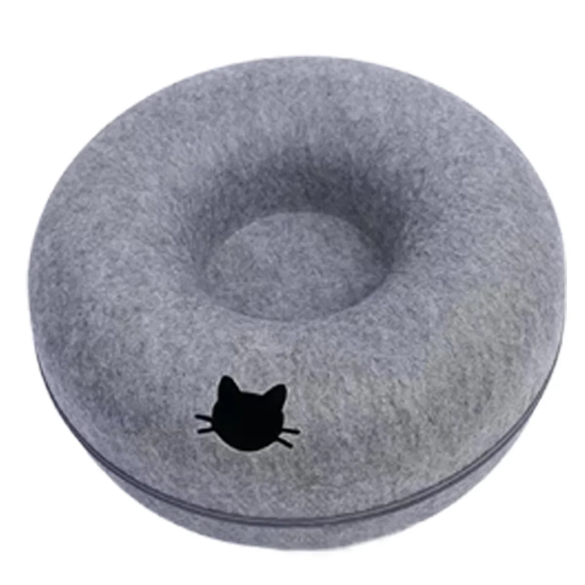 round cat tunnel bed dark gray with hole, donut felt nest cat bed for sleeping, hiding and play